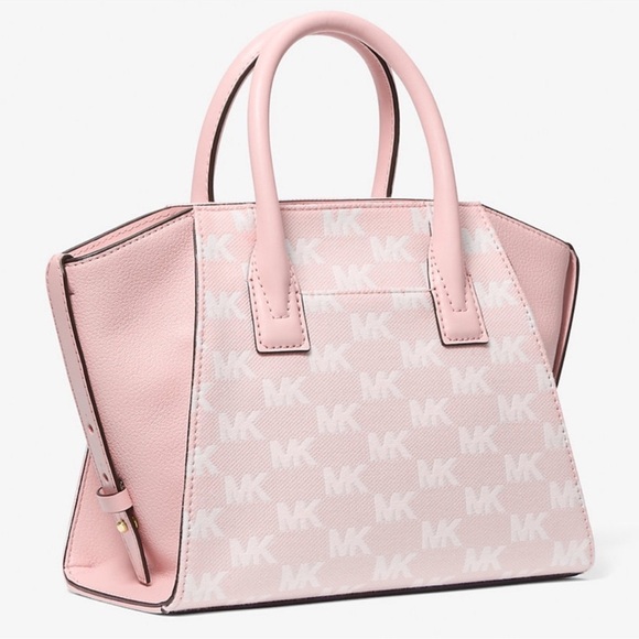 Michael Kors Avril Small Signature Logo Jacquard Satchel Bag Powder Blush - Picture 4 of 10